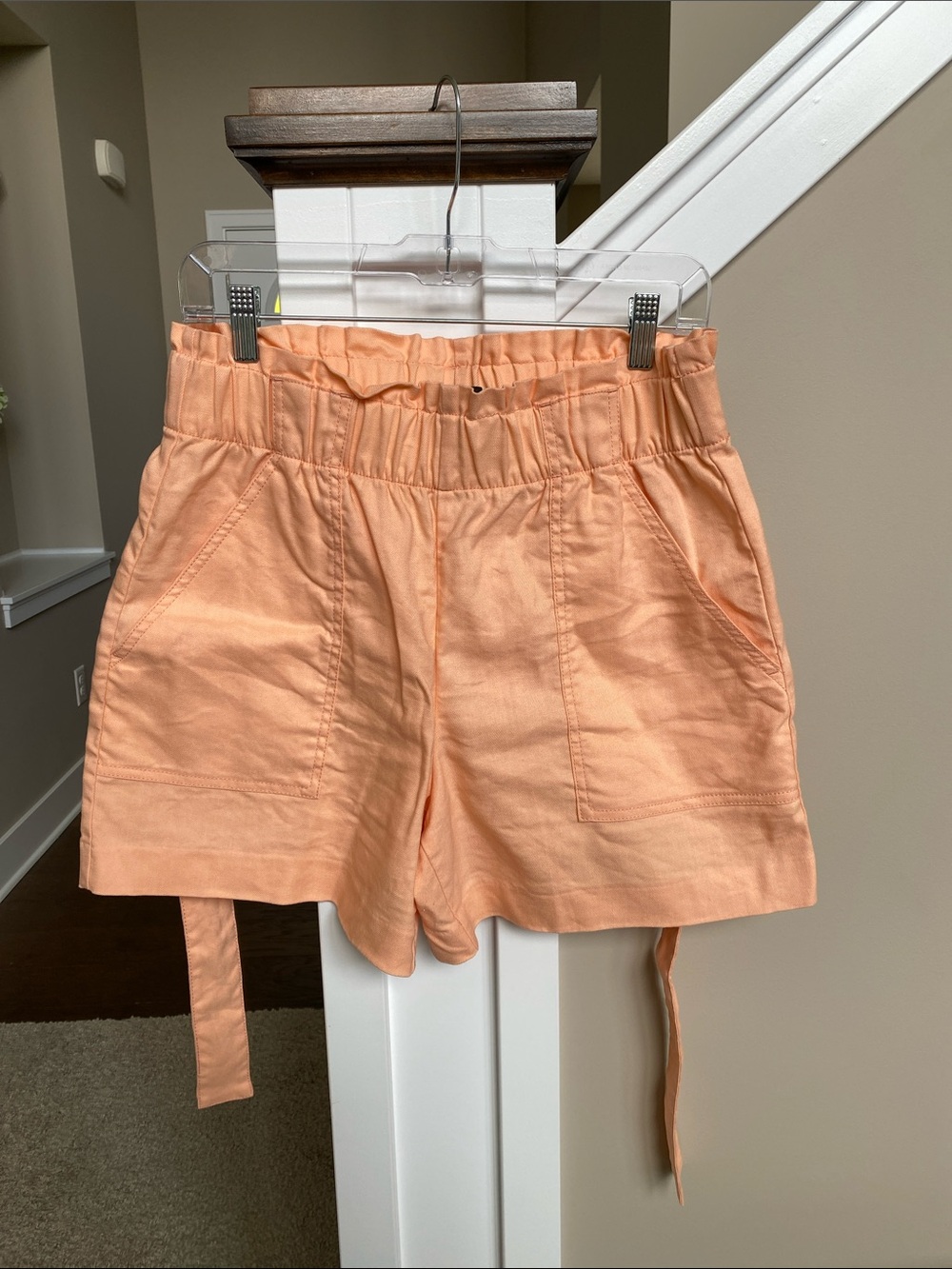 Peach Paper Bag Waist Tie Shorts